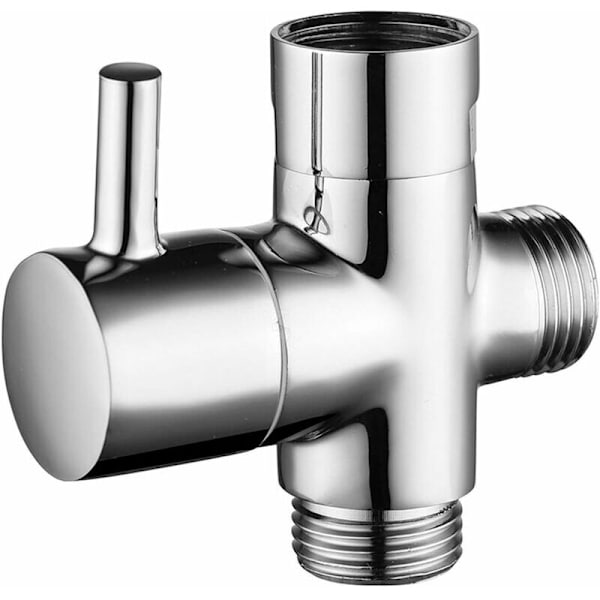 BET 1-veis messingdusjventil med T-adapter, G1/2\" 3-veis dusjarmsavlederventil, universell 3-veis dusjventil, messingforkromming, for Kitche