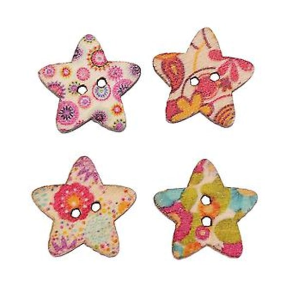50 stk. 2 Hull Fargerike Tresømknapper for Scrapbooking (stjerne)