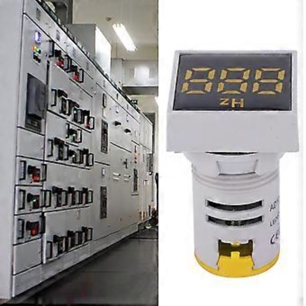 Firkantet Digital Display LED Indikationslys AC100~380V 20~75Hz Frekvensmåling (Gul)