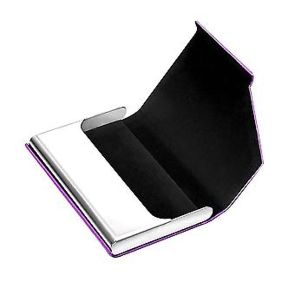 Käyntikorttikotelo Ylellinen PU-nahka ja ruostumaton teräs Monikorttikotelo, Käyntikorttikotelo miehille ja naisille, Äitienpäivälahja (violetti)