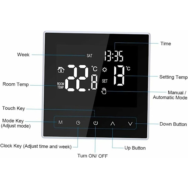 16a Gulvvarme Termostat Digital Temperaturstyring Ugentlig Cyklus Programmerbar Elektrisk Varme-Miljø Termostat til Hjem, Skole, Kontor