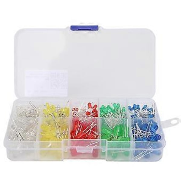 300 stk. 3mm 5mm LED Lysdiode Kit Gul/Grønn/Blå/Rød/Hvit