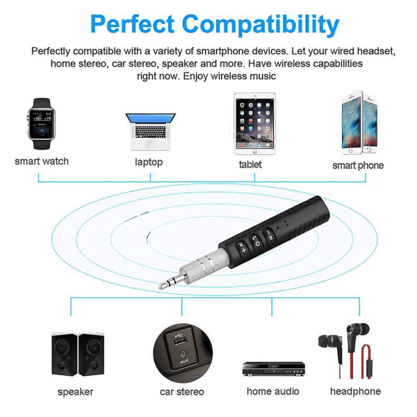 Bluetooth-adaptermottagare Bärbar handsfree Bluetooth 4.2 Ljudmottagare Bilsatser & Mini 3,5 mm Aux Trådlös Ljudadapter För Hörlurar