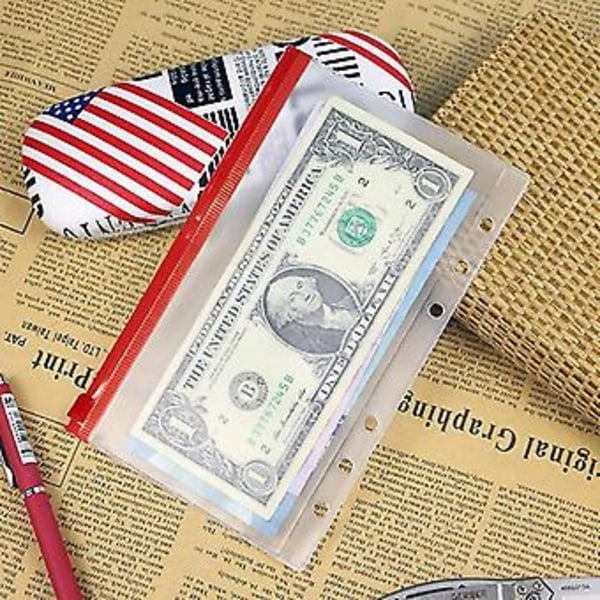 A6 Budt Binder -taskut vetoketjulla, kirkkaat 6 reiän käteiskirjekuoret F, pvc My Coupon Ize