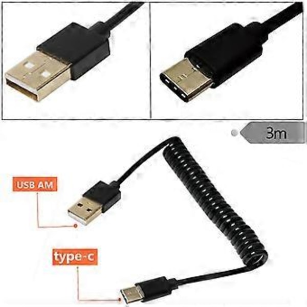 USB 3.1 Typ C Hane till USB 2.0 Hane Spiralkabel Laddningsförlängningskabel