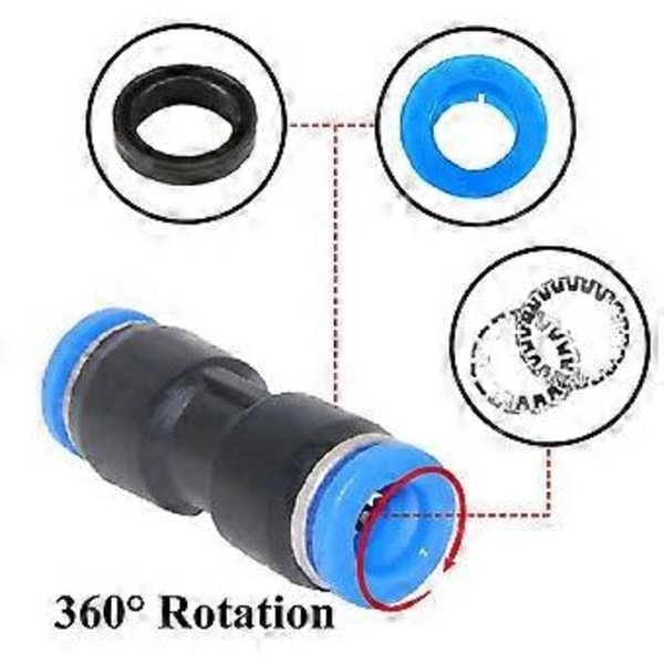 Hurtigkoblingssæt, Push-on direkte kobling, Pneumatisk luftslangeforbindelse direkte tilslutning (4mm/6mm/8mm/10mm/12mm) 40 stk