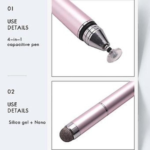 4-i-1 Stylus Penn for Nettbrett Kontaktpenn for Kapasitiv Skjerm Tegneblyant for Laptop (rosa)