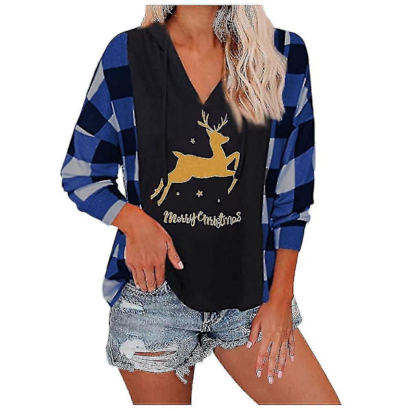 Dame Jule Golden Elk Trykt Hoodie Hættetrøje Pullover Top