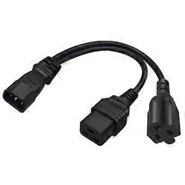 IEC320-C14 Han til IEC320-C19+5-15R Hun Adapterledning Y-splitter Strømledning