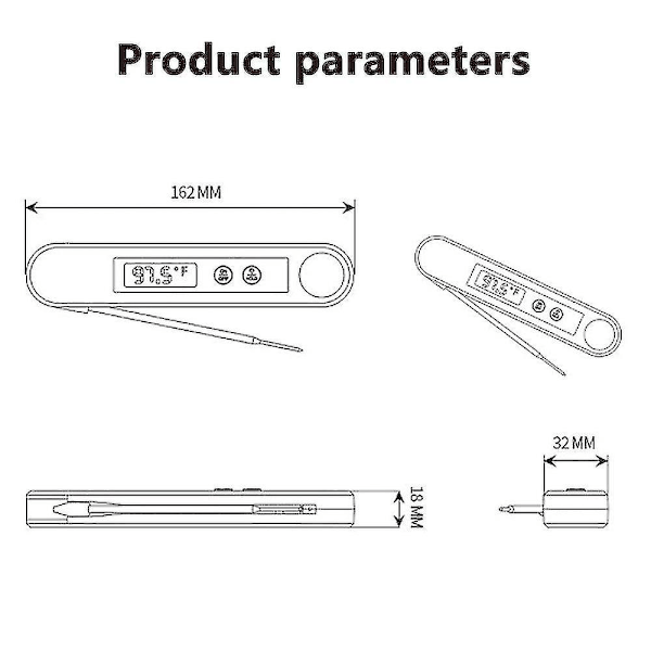 Ultra-rask grilltermometer med bakgrunnsbelysning og kalibrering digital steketermometer Bbq-termometer for kjøkken, utendørs matlaging, grilling