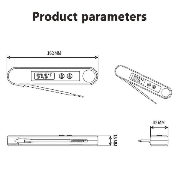 Ultrahurtigt grilltermometer med baggrundsbelysning og kalibrering Digitalt stegetermometer Grilltermometer til køkken, udendørs madlavning, grill