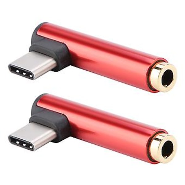 2 st Typ-C kontakt till 3,5 mm Hörlurs Extern Jack Kontakt o Kabeladapter (Röd)