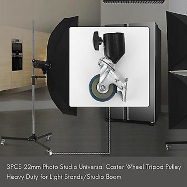 3 st 22mm Fotostudio Universal Hjul Stativ Trissa Kraftig För Ljusstativ/Studiobom
