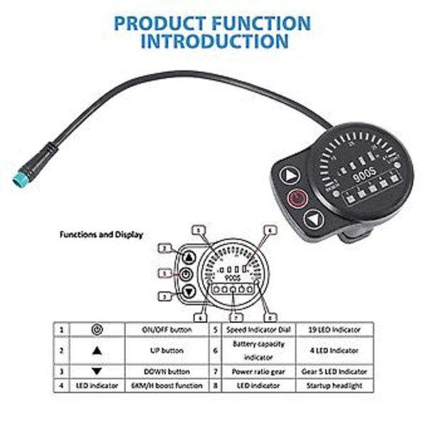Kt-900s E-cykel LED Display Meter Stik Display Bord 24v/36v/48v Elec