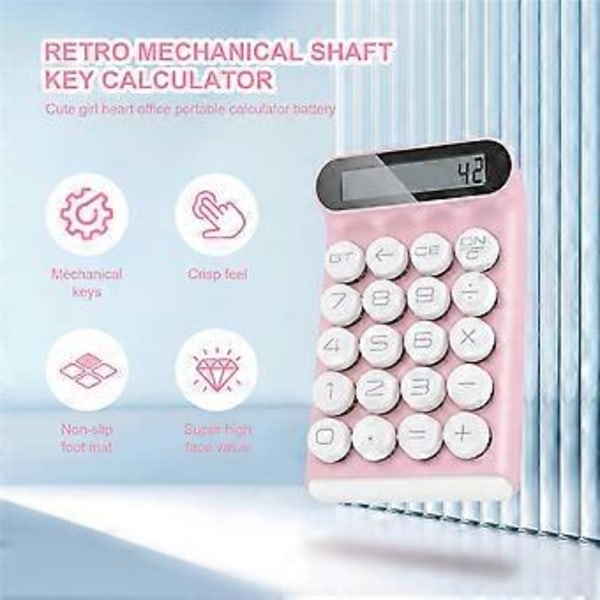 Retro Lommeregner Mekanisk Tastatur Bærbar Computer 10 Cifret LCD Display Finansielt Kontor Mode Lommeregner-Pink