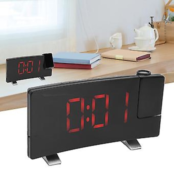 Digital Projektionsväckarklocka, Radio Projektionsväckarklocka LED-Display Projektionsväckarklocka Böjd Skärm Projektorklocka Världsklassdesign