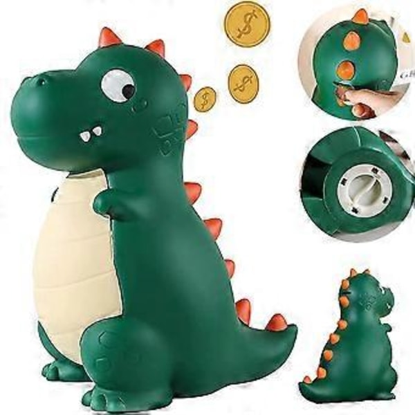 Dinosaurie Spargris, Okrossbar Vinyl Spargris, Liten Tecknad Dino Myntbank för Flickor och Pojkar, Presenter till Födelsedag, Jul