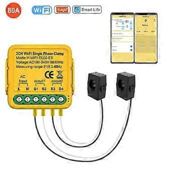 Tuya WiFi Effektmätare Monitor 2CH Realtids Energi Ström Monitor Automatisering Notifikationer Smart Life Fjärrkontroll