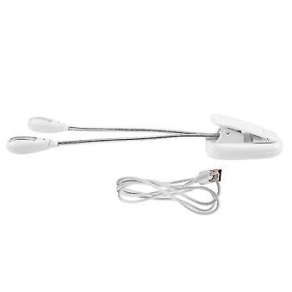 Notestativlys, Hvit Clip On LED Boklamper, USB og AAA Batteridrevet, Leselampe i Sengen