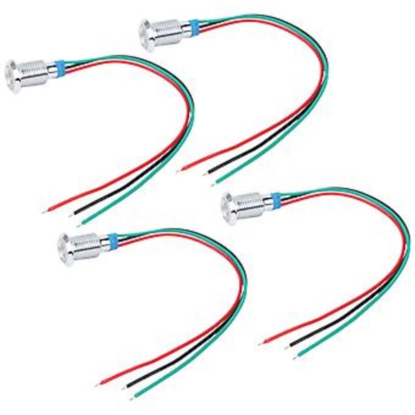 4 Set Förkopplade Runda Lysdioder Metall Vattentät 2-Färgsindikator Gemensam Katod 10mm 12-24V (Röd och Grön)