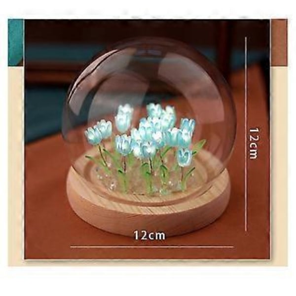 Kunstig Tulipan Blomst Nattlys Ornamenter Håndlaget DIY Nattbordslampe LED Nattlampe Soveromsdekor Bordlampe, Blå
