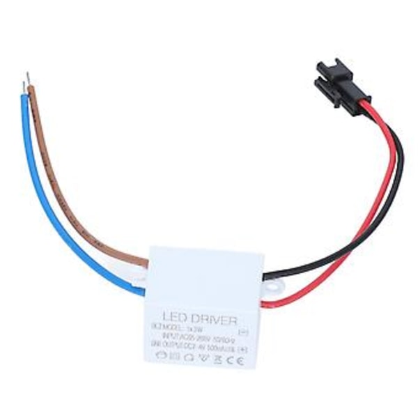 500mA 1X3W LED Driver Strømforsyning Driver Connector LED Lampe Transformer Input AC95‑265V Output 2‑4VDC