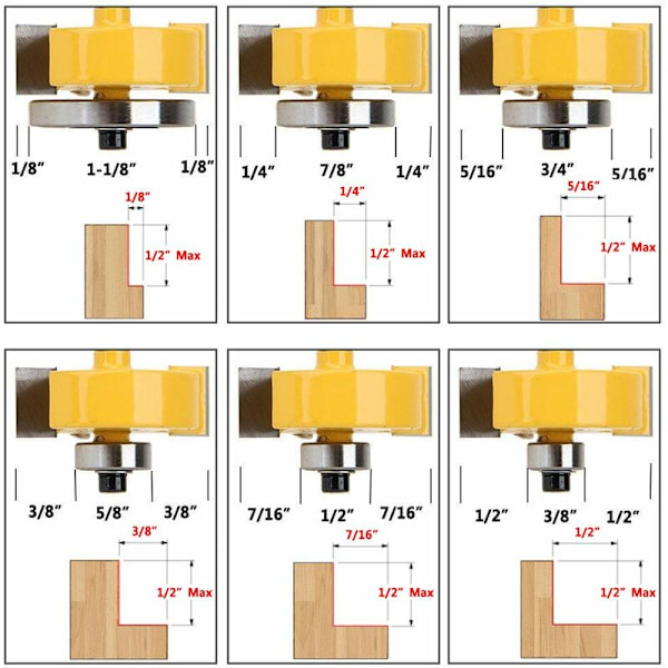 1/4\" skaft falsfres med 6 lagersæt 1/8\", 1/4\", 5/16\", 3/8\", 7/16\", 1/2\"