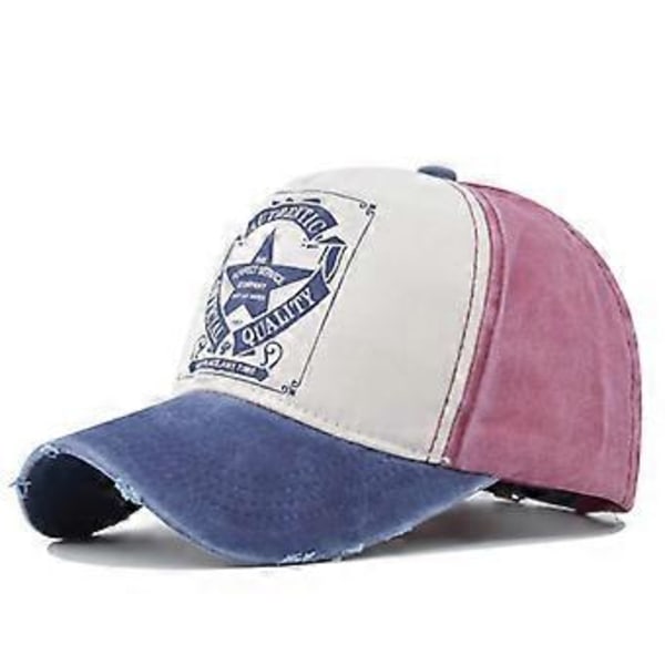 Vasket baseballkasket med tryk, femstjernet baseballkasket, farveblok baseballkasket, anker baseballkasket, skyggekasket