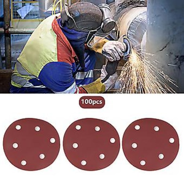 100 st 125 mm Slippapper, Korn 240, 6 Hål, Runda Slipplattor, Polerings- och Slipningstillbehör för Trä, Metall, Gipsskivor