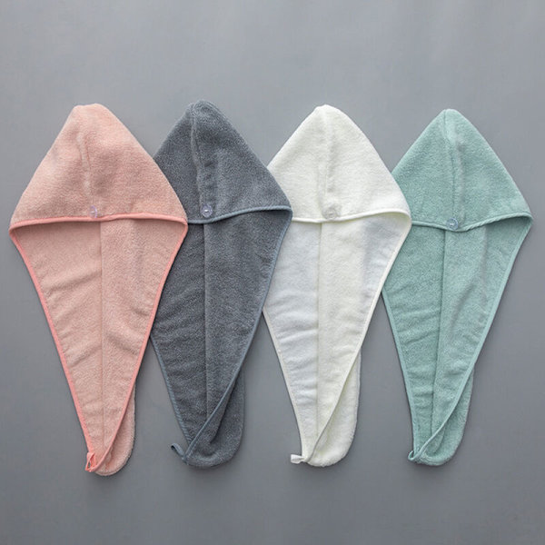 Hårhandduk Wrap Snabbtorkande Bomull Superabsorberande Turban Huvud Wrap för Kvinnor med Knapp(2st) grå+rosa