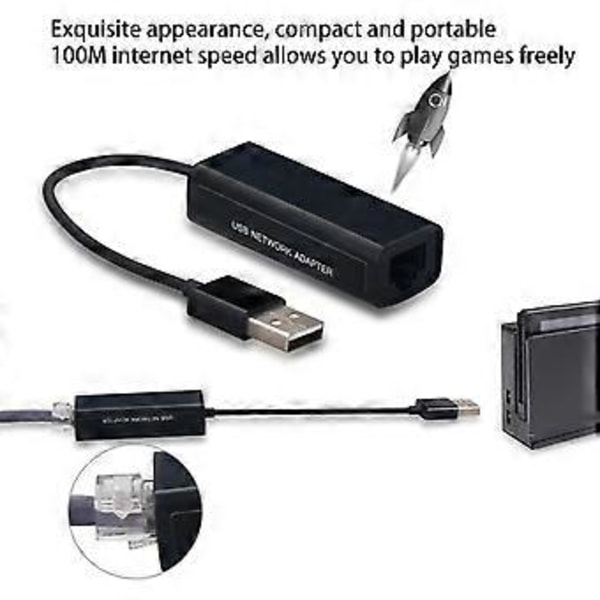 Ethernet-adapter for spillkonsoll, USB 2.0 til 10/100 Mbps RJ45 Gigabit Ethernet LAN Nettverksadapter Nettverksutvidelseskort