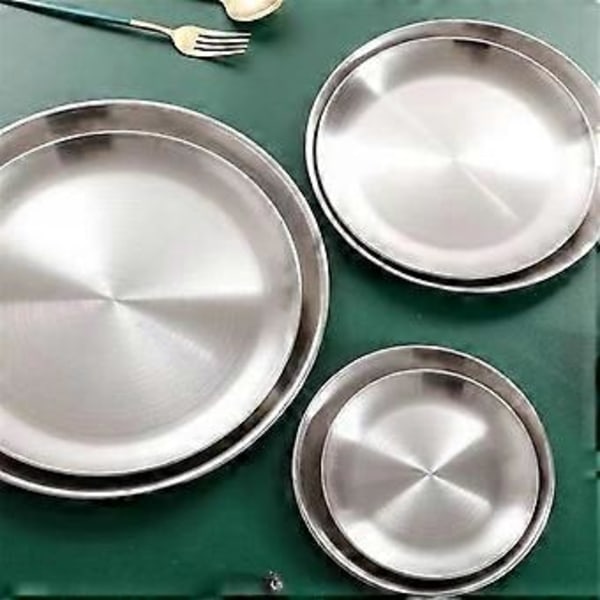 26 cm ruostumattomasta teräksestä valmistettu luun sylkemisastia, hopeanvärinen matala tarjotin, metallinen ruokailulevy, pyöreä lautanen, jälkiruoka-astiat