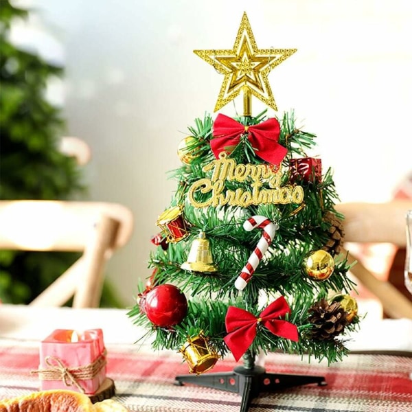Bordplade Juletræ, Kunstige Mini Juletræer med Plastbase Sæsonbetonede Ornamenter Bordplade Træer til Juleferiefest Dekoration,