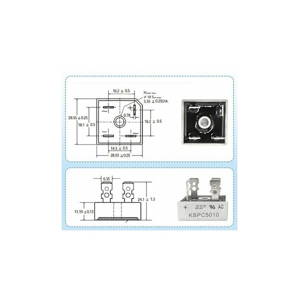 5 stk. Kbpc5010 ensretterdioder 50A 1000V enfaset fuldbølge 50A silicium elektroniske dioder 4 ben hulmontering