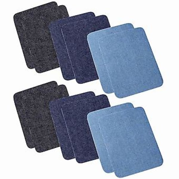 Stryge-på Denim Lapper til Jeans 12 stk, 3 Farver (12,4 x 9,4 cm)