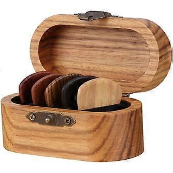 Plektrumhållare med träplektrum, Plektrumfodral i trä, Mini plektrumbox
