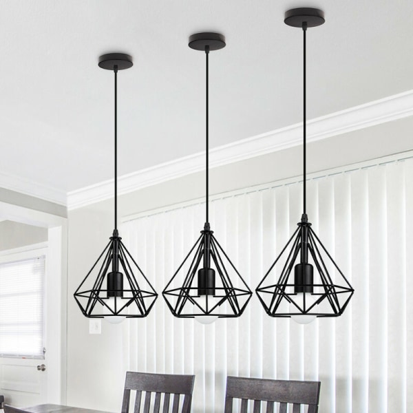 Vintage Pendel Loftlampe Sort Metal Gitter Hængende Lampe til Køkkenø Soveværelse Bar 2 Pak