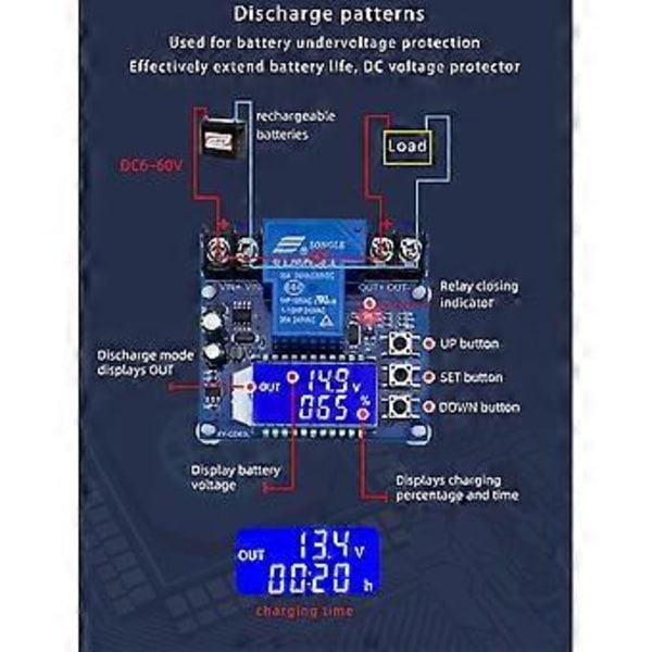 DC6-60V 30A Batteriopladningskontrolmodul Beskyttelseskort Oplader Tidsafbryder LCD-display XY-CD63L