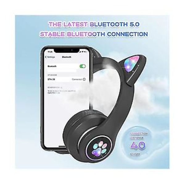 Lasten kuulokkeet mikrofonilla/rgb Led-valolla, Bluetooth-kuulokkeet tabletti/koulu//älypuhelin-musta