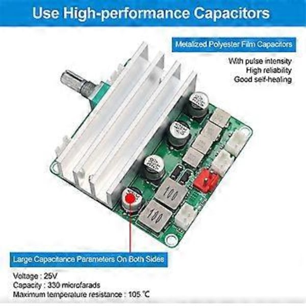 Digitalt Ljudförstärkarkort 2.1 Kanal 2X50W&100W 12V-24V Hemmabio DIY Förstärkarmodul med Bas och Diskant