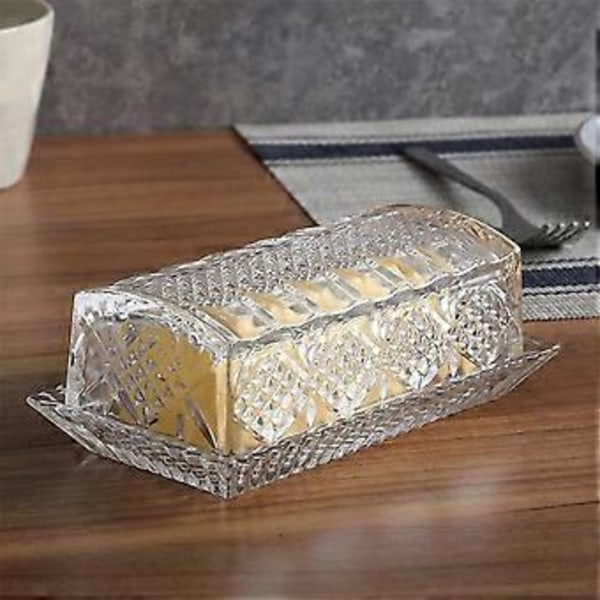 Smörask i Glas för Bänkskiva Smörhållare Klar Smörförvaringsbehållare Tallrik med Lock Hållare Servering Ost