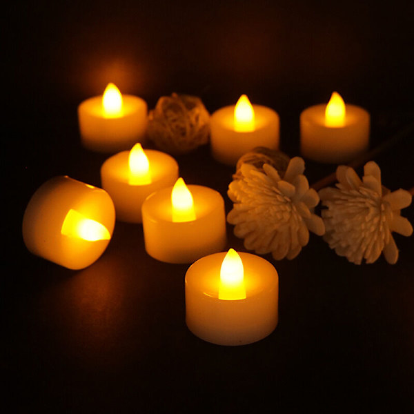 Flammeløse stearinlys Tealight stearinlys med CR2032 batterier, Flammeløse LED Tealight stearinlys Funklende stearinlys med varm hvid gnist effekt (4
