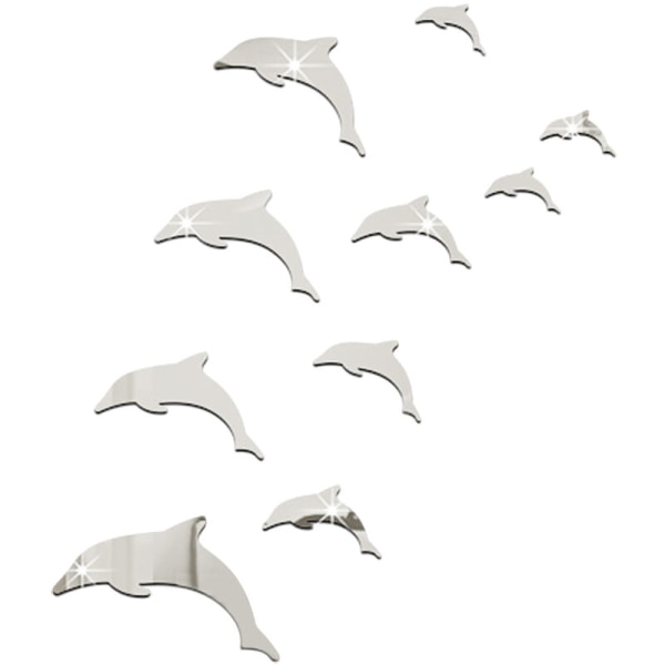 3D-delfiiniakryyli-peilutarra, kodin sisustus itseliimautuva irrotettava seinätarra hopea