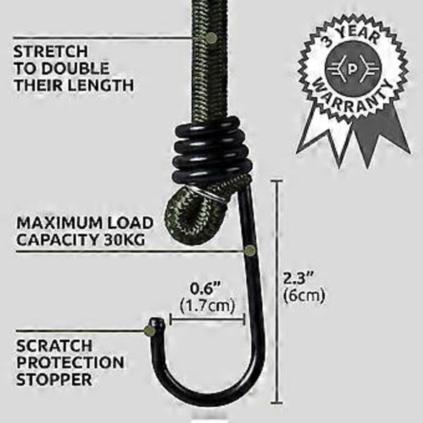 18\" (45 cm) Kraftiga gummistroppar med krokar - 10-pack - Val av storlekar - Mångsidiga elastiska gummiband för bagageremmar, camping - Väderbeständiga