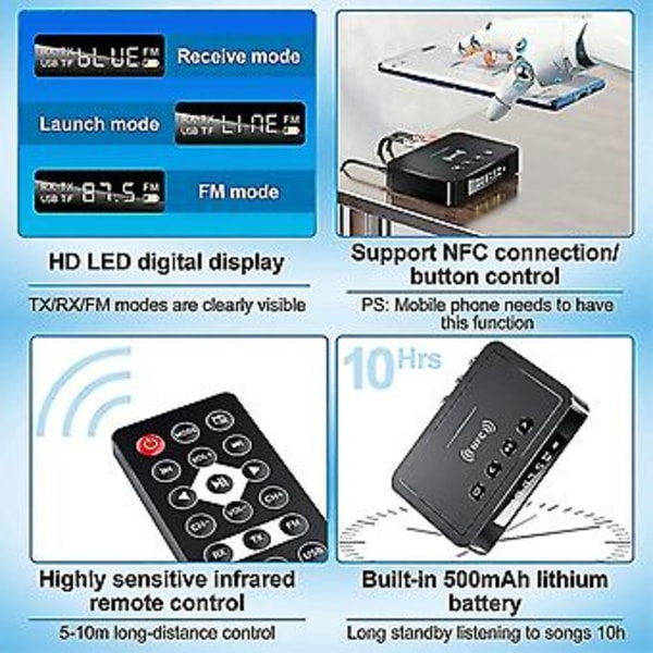 Bluetooth 5.0 Modtager Sender Fm Stereo Aux 3.5mm Rca Trådløs Nfc Bluetooth Audio Adapter Til