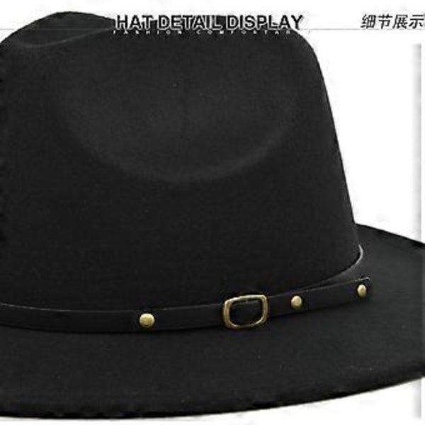 Ny uldhat jazzhat retro sort uld jazzhat flad skygge stor skygge hat