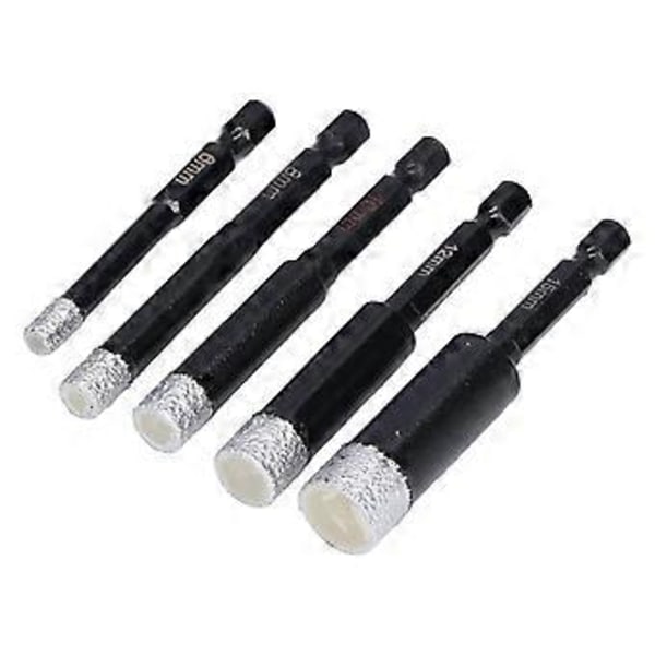5 st/set Diamant Hålsåg Hex Skaft Granit Hålöppnare för Keramiska Plattor Marmor 6 8 10 12 15mm