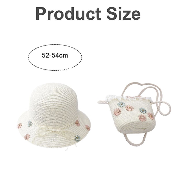 Liten jente barn sommer stråhatt bred brem strand sol visir lue, barn solhatt, sommerhatt veske sett khaki