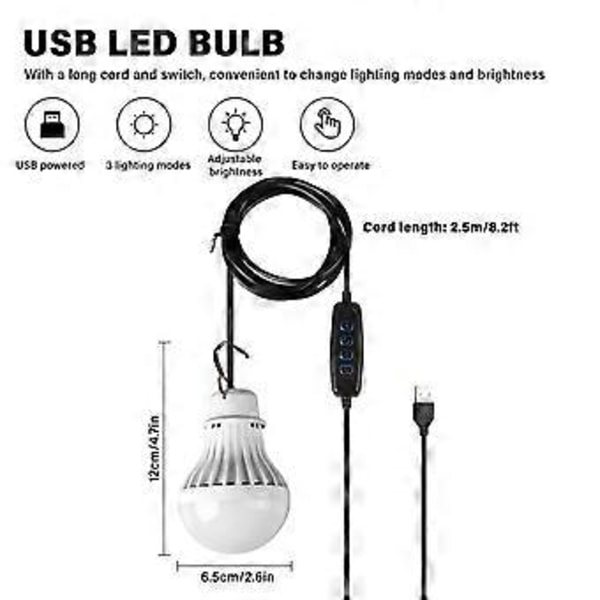 Ulkokäyttöön tarkoitettu USB LED-lamppu Lämmin/Valkoinen/Lämmin valkoinen valo Säädettävä kirkkaus Koukku retkeilyyn Vaellus Hätätilanteisiin Kannettava valo