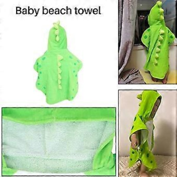 Børne Badehåndklæde Kåbe Børn Hætteklædt Strand Svømme Poncho Dinosaur Mønster (Grøn+Hvid 55 Cm x 110 Cm)